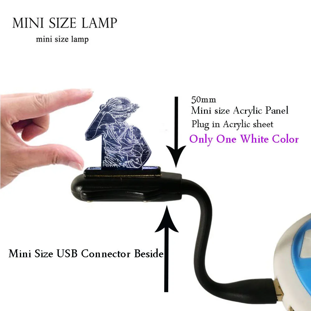 Mini USB Lamp Японский аниме one piece Theme Lava Monkey D Luffy светодиодный акриловый 3D 7 цветов USB зарядка Домашний Настольный Декор ночной Светильник детский подарок - Испускаемый цвет: Mini USB Lamp