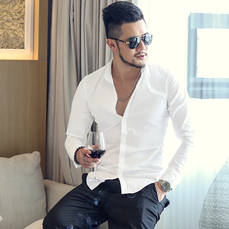 

Брендовые белые мужские рубашки с длинным рукавом Chemise Homme 2019 модные бизнес-Дизайнерские Мужские приталенные Рубашки повседневные Camisa Social