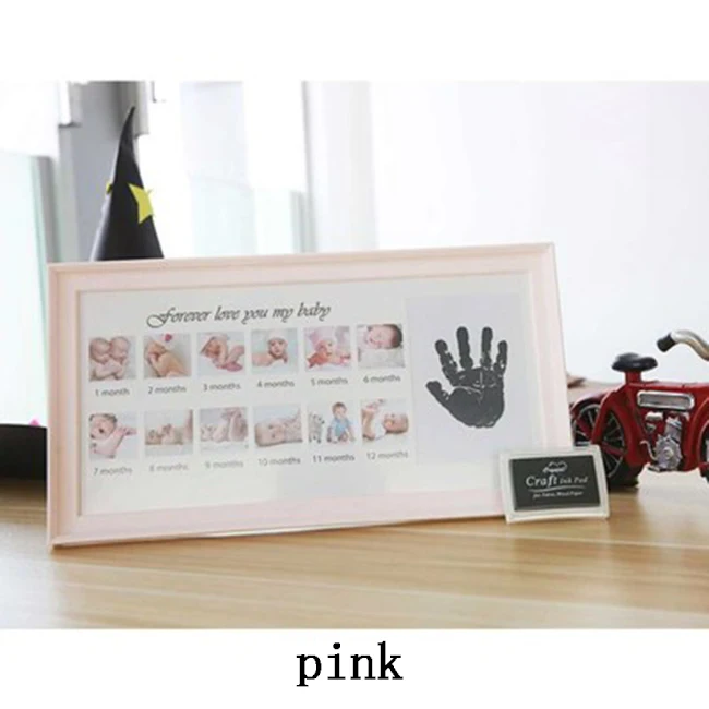 12 месяцев фото рамка, фоторамка украшения Babyroom фоторамка Love Baby Memorial растущие рамки отпечатка руки - Цвет: Розовый