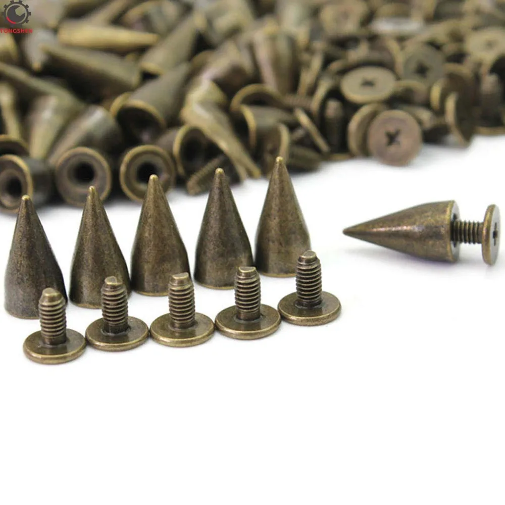 

14MM Bronze Color Bullet Cone Spike and Stud Metal Screw Back Metal Spikes Corns Garment Rivet Studs with screw Diy Craf