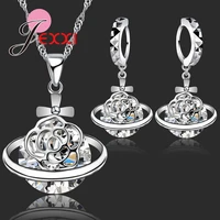 925 sterling silver african cz crystal flower necklace drop earrings romantic wedding jewelry set bijoux womens gift