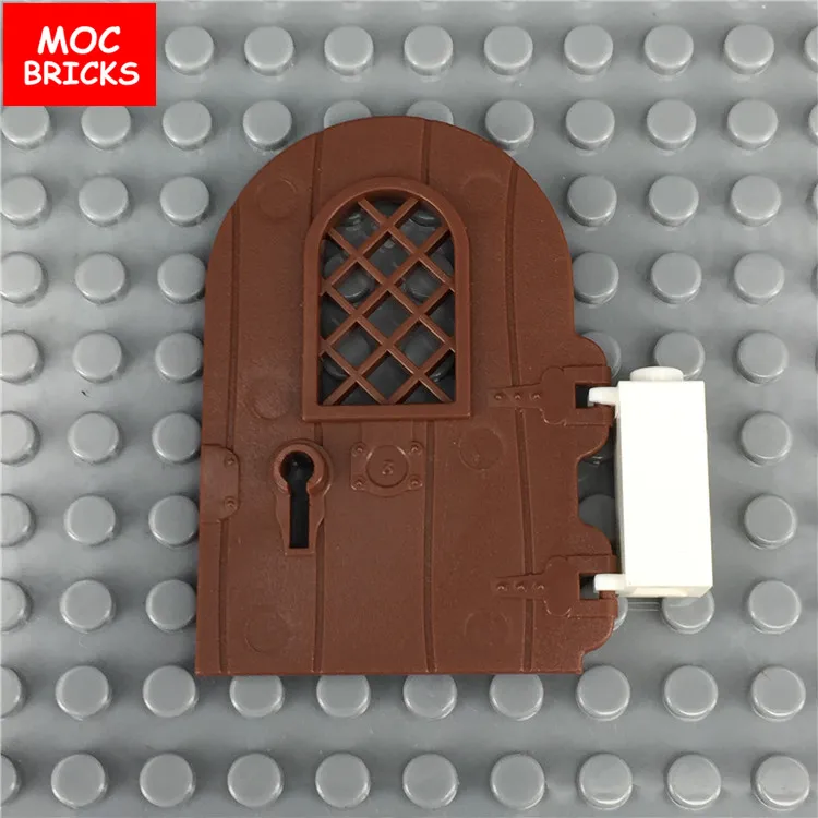 Кубики MOC дверь замка коричневого цвета 4x6 круглое окно и Замочная скважина