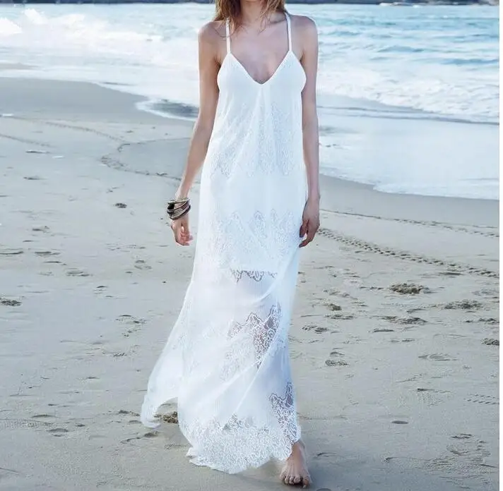 Vestido De Festa Длинные платья 2018 Женская пляжная одежда белое платье без рукавов Макси