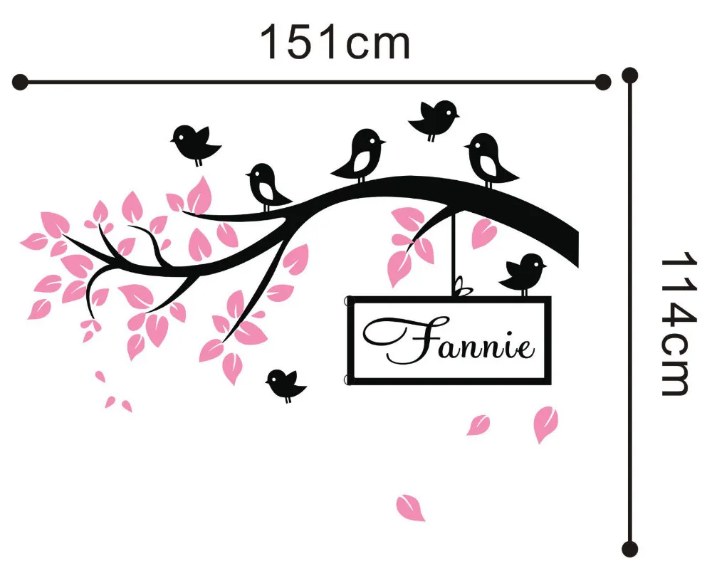 Huge Birds Branch Wall Sticker Vinyl Decal Kid Nursery Baby Decor Personalised Name Wall Sticker For Kids Room 114cmx151CM