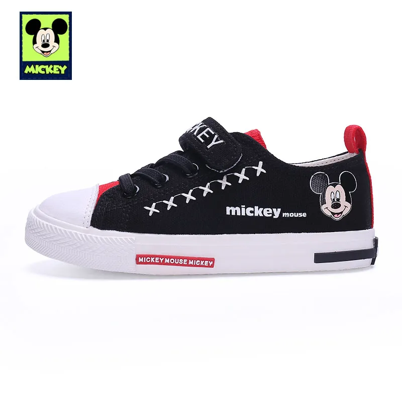 Black Mickey Shoes Обувь disney; детская обувь с Микки Маусом; сезон весна-осень; для мальчиков и девочек; парусиновая Удобная Повседневная Тканевая обувь на плоской подошве; размеры 24-30 - Цвет: Black Mickey Shoes