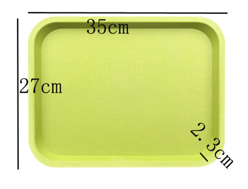 green 35x27x2.3 ABS Противоскользящий пластиковый поднос коричневый красный зеленый желтый цвет пластиковая тарелка фруктовый поднос Ресторан змейка бар чай торт хлеб еда блюдо - Цвет: green 35x27x2.3