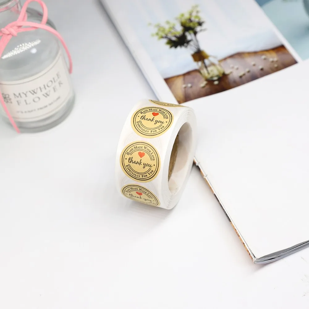 Круглые наклейки &quotthank you/handmade with love&quot s этикетки для печати 500 скрапбукинга