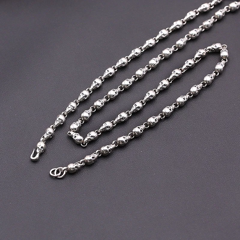 

FNJ 4.5mm Skull Chain Punk Necklaces 925 Silver 45cm to 80cm Fashion Original S925 Thai Silver Men Necklace Jewelry