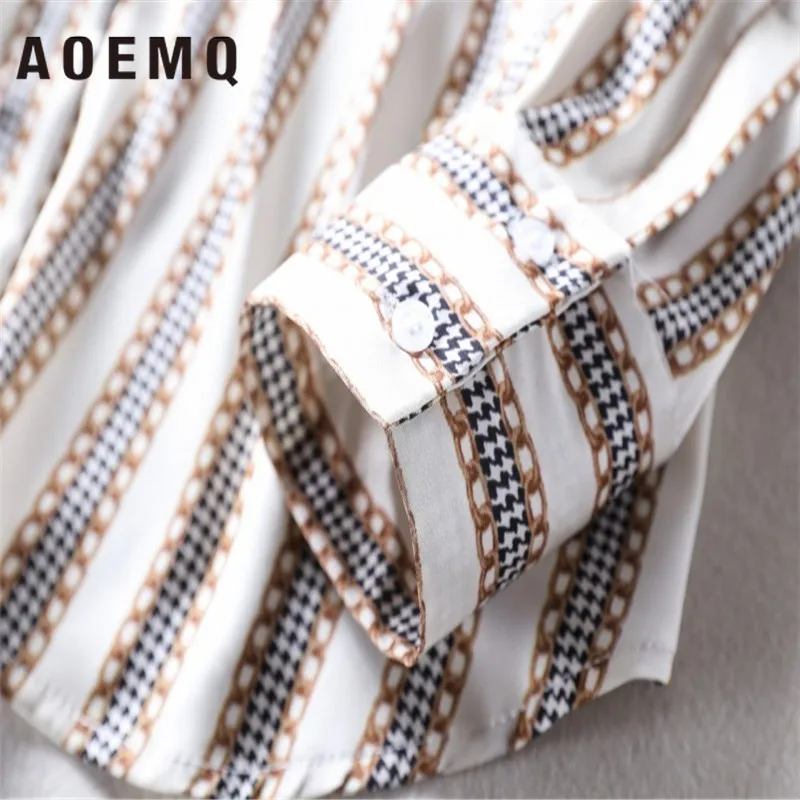 AOEMQ Повседневная мода дикая цветная цепочка печать лацканы вертикальные полосы с