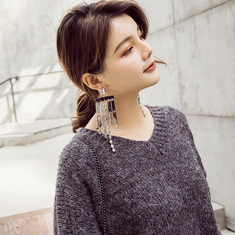 925 silver needle exaggerated long temperament ladies earrings retro tassel rhinestone female | Украшения и аксессуары
