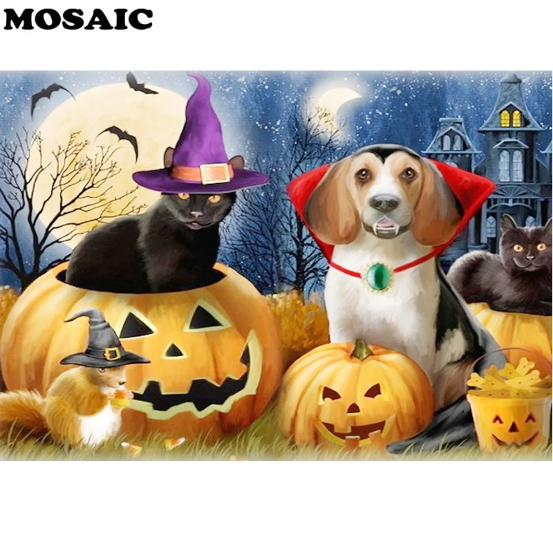 Хэллоуин украшения DIY Алмазная вышивка на в виде кошек и собак картина Стразы 5D