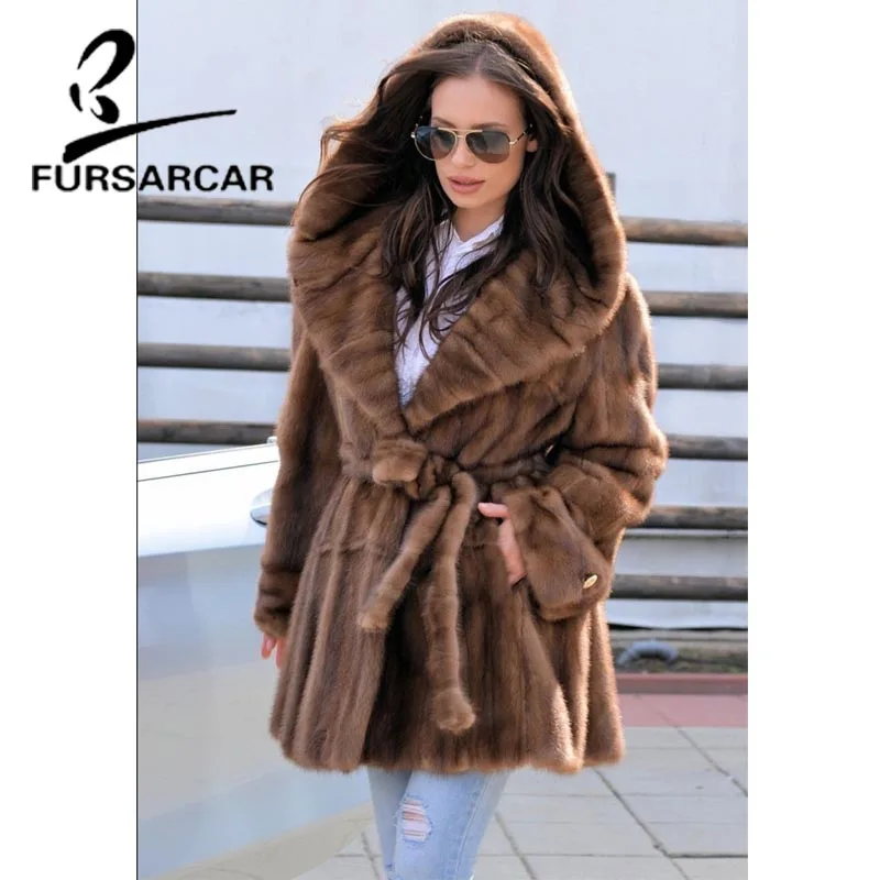 Роскошное пальто FURSARCAR из натурального меха норки женская модная новая зимняя
