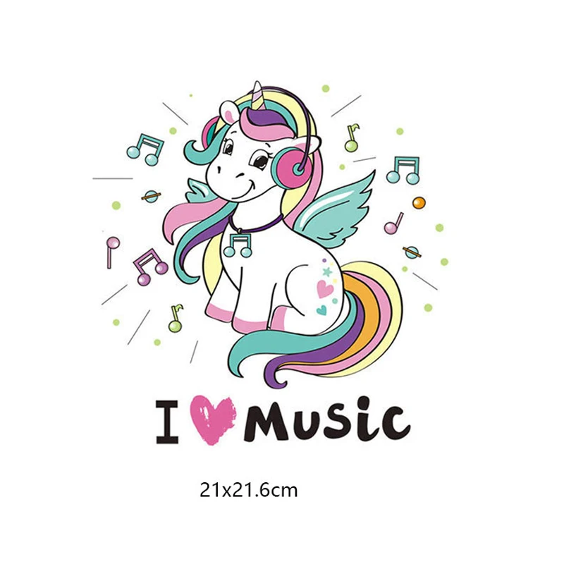 Music Unicorn Нашивки с изображением волка единорога, тигра, перьев, железные полосатые наклейки для одежды, термопечать, а-уровень, моющиеся, сделай сам, термопередача - Цвет: Music Unicorn