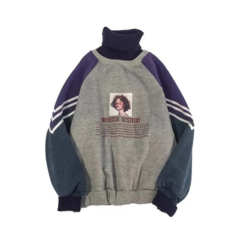 Purple Hoodie Sweatshirt Women Winter Oversize Tops Fashion Pattern Printed Sweatshirt Autumn Turtleneck Outerwear Warm Pullover - Цвет: Purple