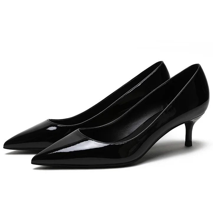 

Woman Elegant Pumps Patent Leather Med Thin Heels Sexy Pointed Toe Pumps Basic Model Party Wedding Career Lady Shoes E0047