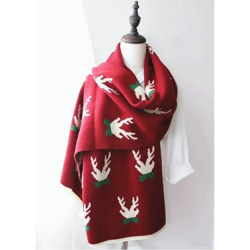 320 Женский вязаный шарф с рисунком оленя акриловая Шерстяная Смесь вязаная шаль