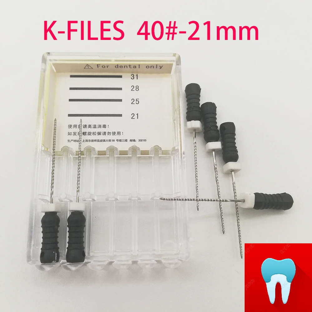6pcs/pack #40-21mm Dental K Files Root Canal Dentistry Endodontic Instruments Dentist Tools Hand Use Stainless Steel