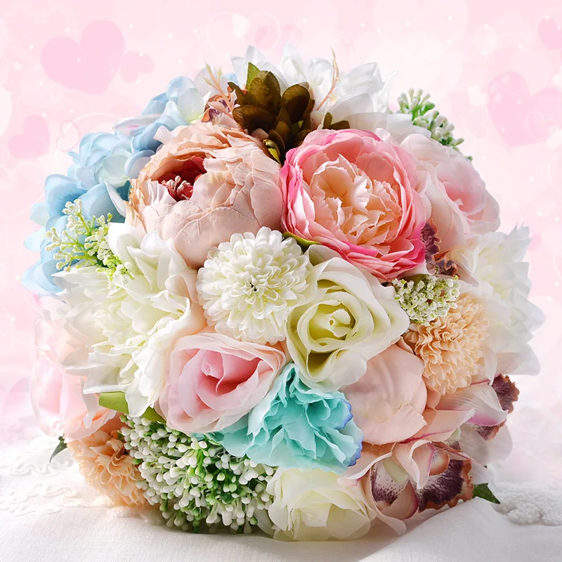 AYiCuthia 2018 New Wedding Bouquet Blue Bridal Artificial Rose Holding Flower for Decoration S89 | Свадьбы и торжества