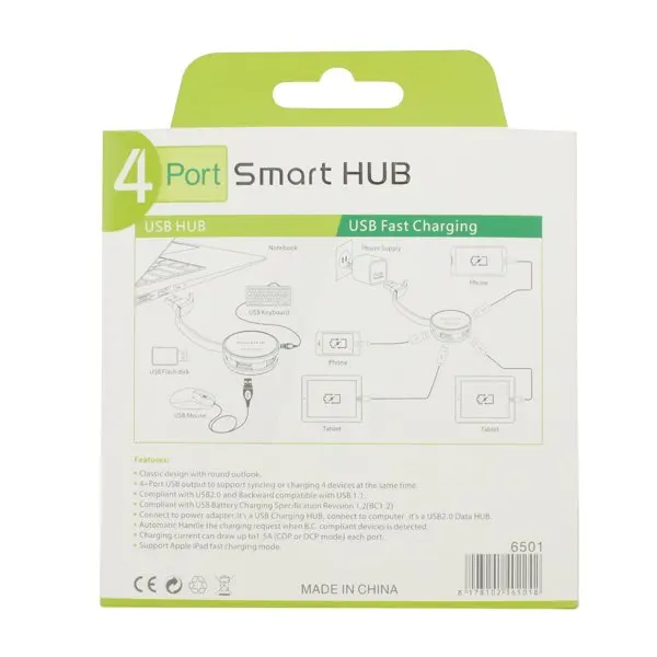Круглая форма 4 порта Smart Hub с зарядкой батареи BC 1 2 Встроенный кабель обмоткой