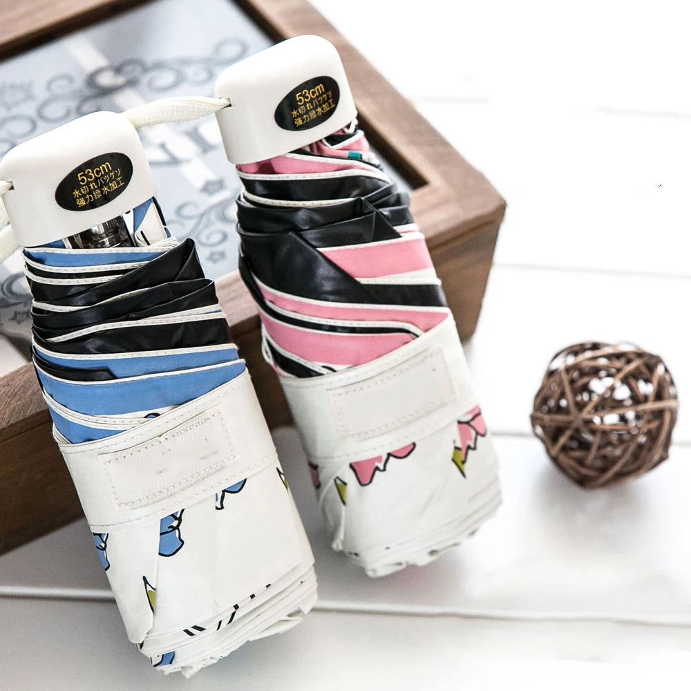 Мода Малый пять складной зонтик дождь Женский Черный Покрытие Anti UV Sunmmer