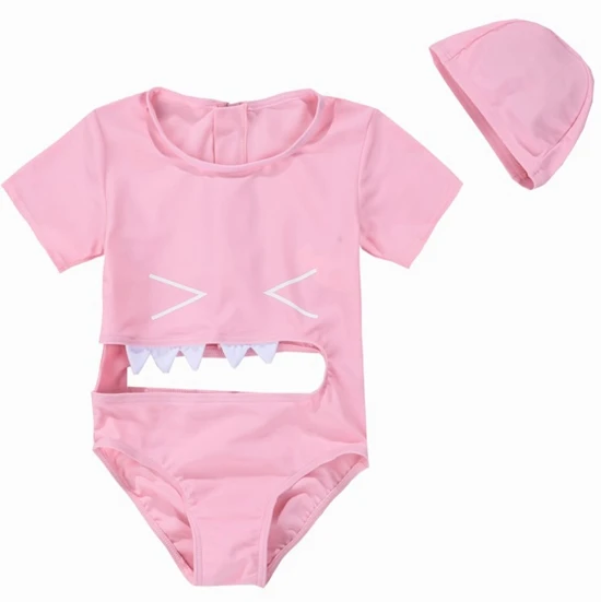 Женский мультфильм Забавный купальник 2-PCS укороченный один кусок бикини горячие источники, Защита от Солнца защиты UPF50+ 100-140 см розовый черный - Цвет: pink
