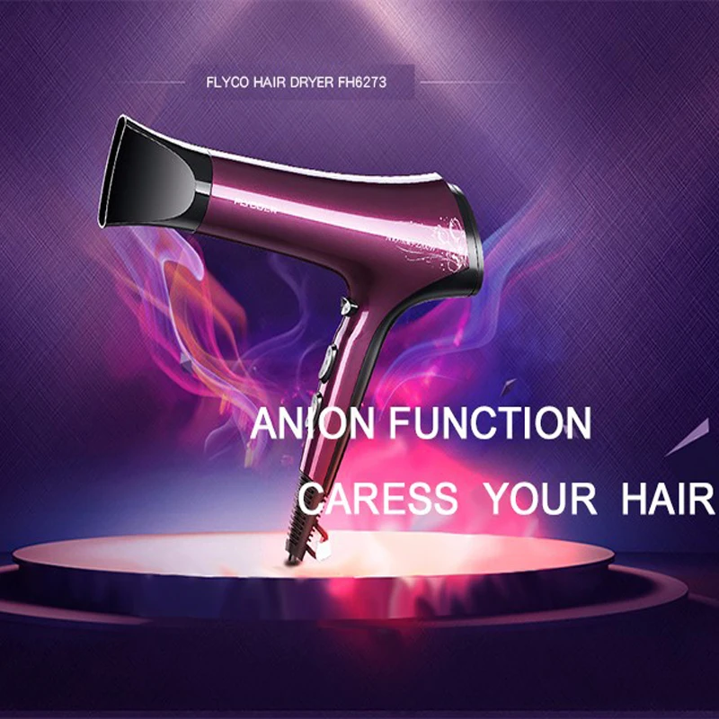 Фен FLYCO New Professional Hot and Cold Wind Blow Dryer 2200W для волос с терморегулятором для стайлинга в домашних условиях и в салоне, 220V, FH6273.