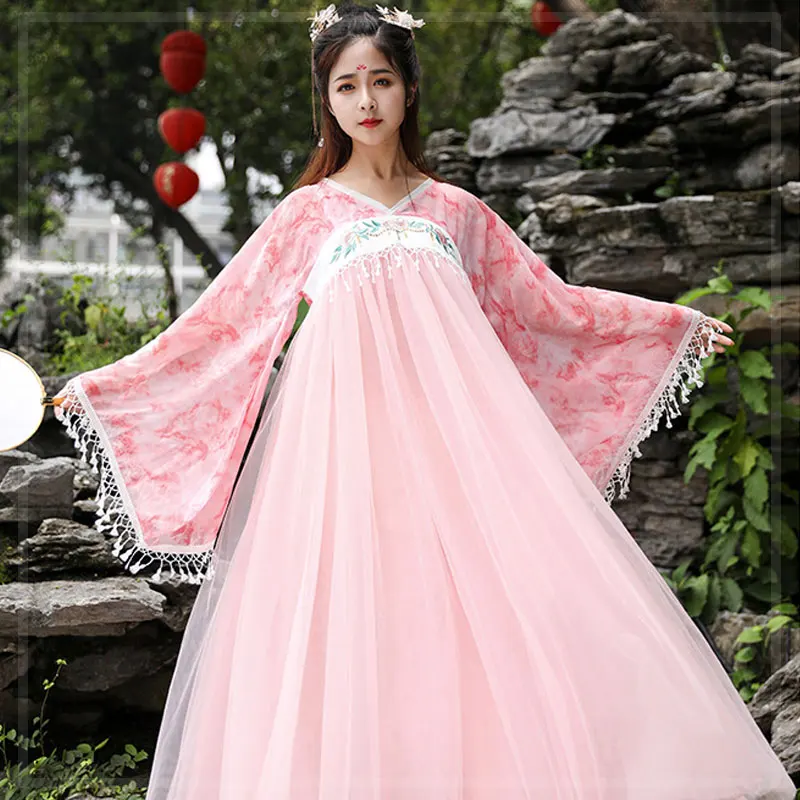 Современное женское платье Hanbok с высокой талией азиатская одежда розовое