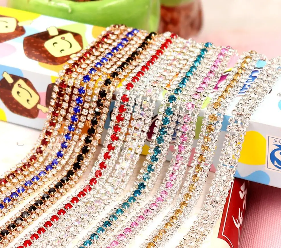 1 ярд 3 ряда прозрачный желтый Блестящий Стразы Посеребренная плоская задняя