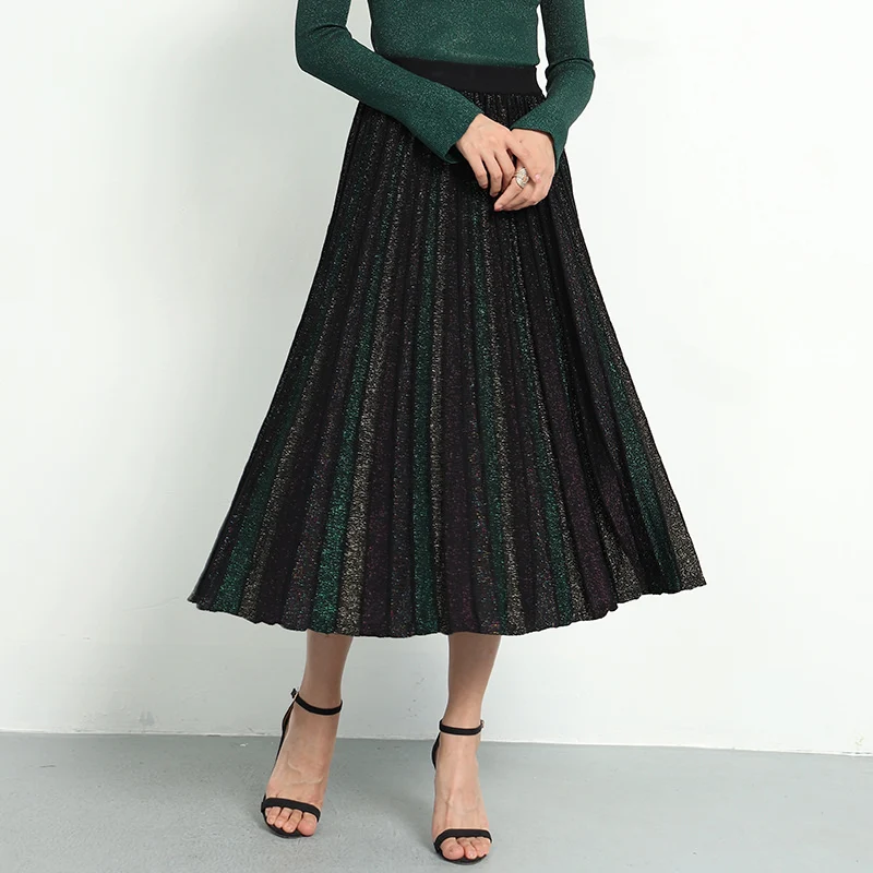 Женская плиссированная юбка элегантная блестящая трикотажная Юбка миди