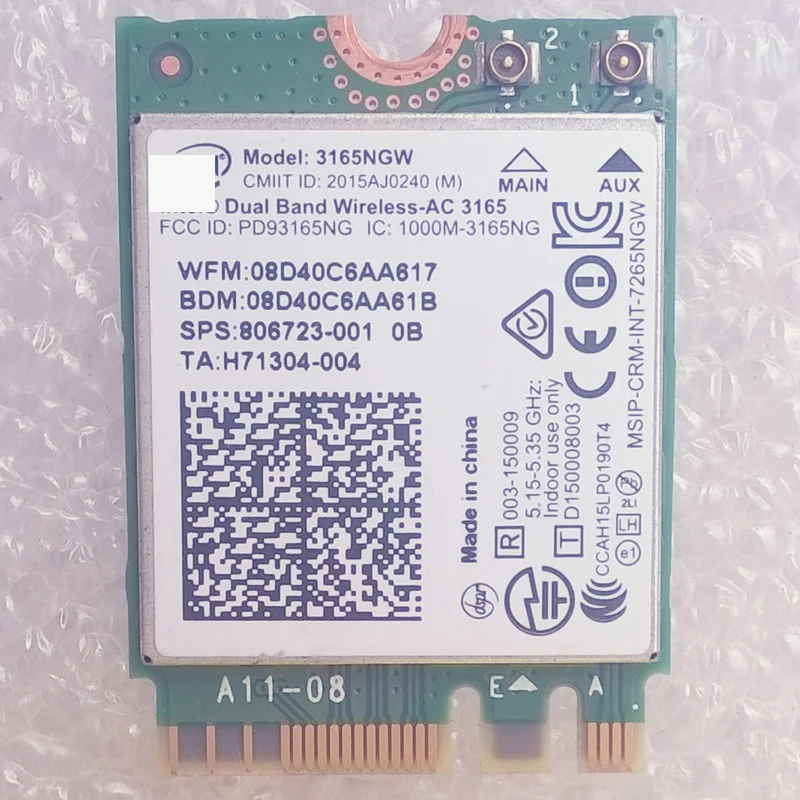 Int Dual Band Wireless-AC 3165 3165NGW 802.11ac Wi-Fi + BT4.0 WLAN карта для hp ProBook 440 450 470 Series sps 806723-001 |