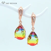 sz water drop colorful gradient zircon dangle earrings 585 rose gold eu and us trendy eardrop for women wedding jewelry