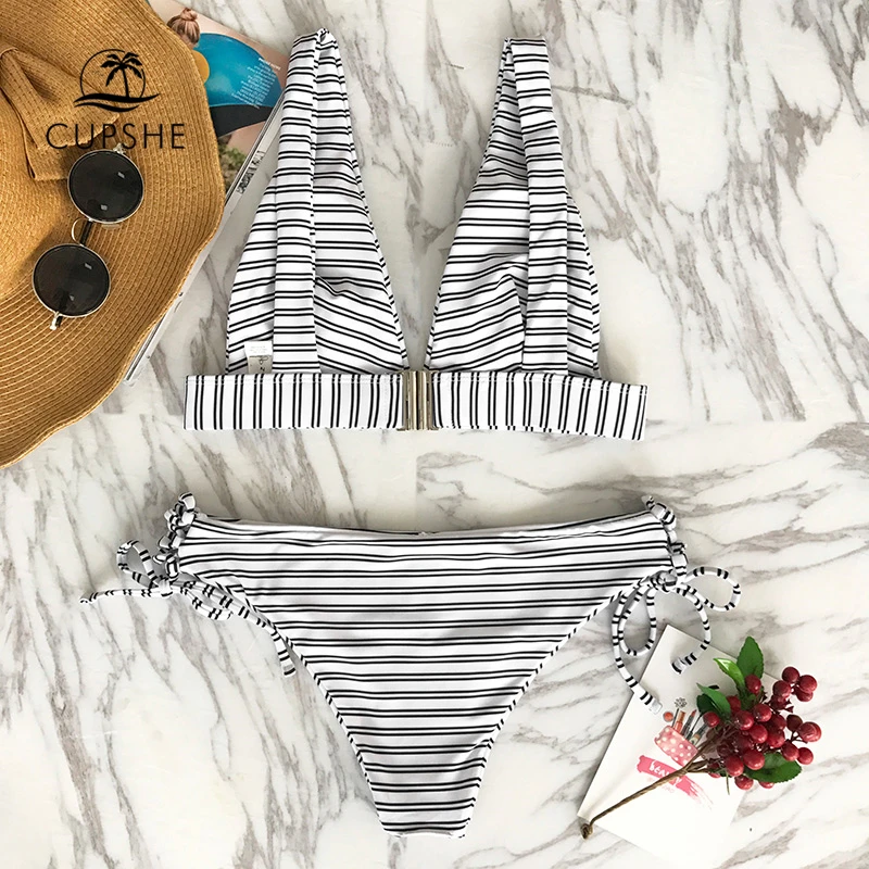 CUPSHE Out Of The Ordinary Stripe комплект бикини для женщин сексуальный с крючками сзади