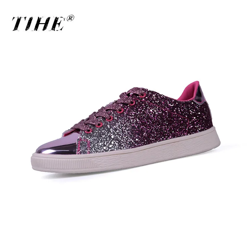 

Fashionabl Sequins Vulcanized Shoes for Women Comfortable Lace-up Sneakers Woman Rhinestone Flats Casual Shoes Chaussures Femme