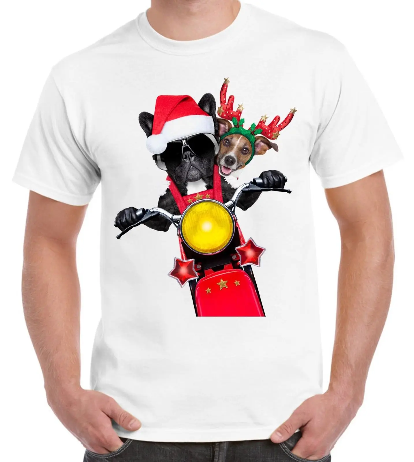 French Bulldog &amp Jack Russell Terrier Santa Claus Father Christmas Men's T-Shirt 100% Cotton Brand New T Shirts | Мужская одежда