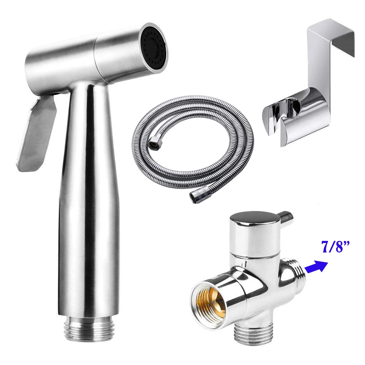 with T valve 7-8 Сиденье для унитаза из нержавеющей стали, ручная насадка для душа, биде, спрей для унитаза, Shattaf, аксессуары для ванной комнаты, биде, сиденье для унитаза - Цвет: with T valve 7-8