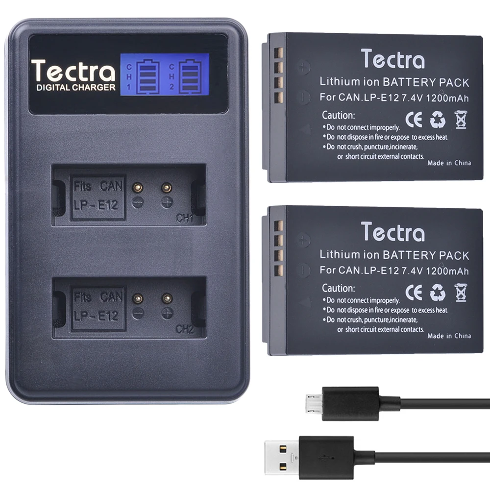 Tectra 2 шт. LP E12 сменный литий ионный аккумулятор + ЖК USB двойное зарядное устройство