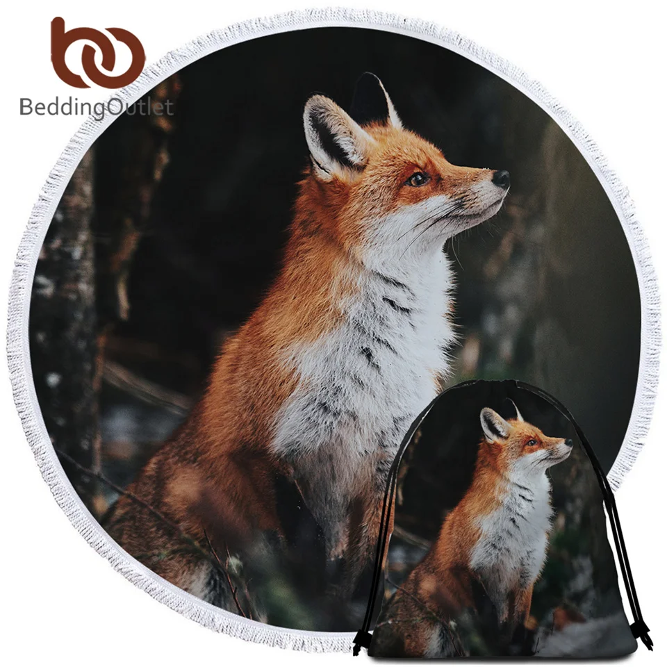 Круглое пляжное полотенце BeddingOutlet из микрофибры с рисунком лисы | Дом и сад