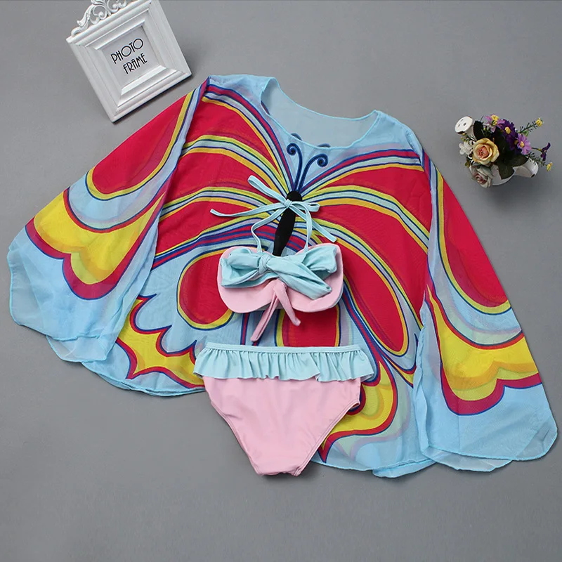 Бикини 2019 г. Детский Комплект из трех предметов с бабочкой и принтом в виде