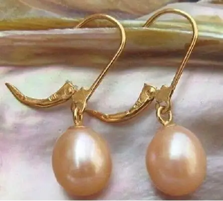 

free shipiing real photos AAA++ 8-10mmpink Pearl Earring 14K/20 hook