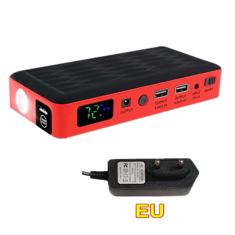 EU Plug Минуту Мощность 600A пик 18000 мА/ч, 12V Портативный автомобиля Батарея пусковые устройства аварийного усилитель Зарядное устройство авто Мощность банк SOS светильник - Цвет: EU Plug