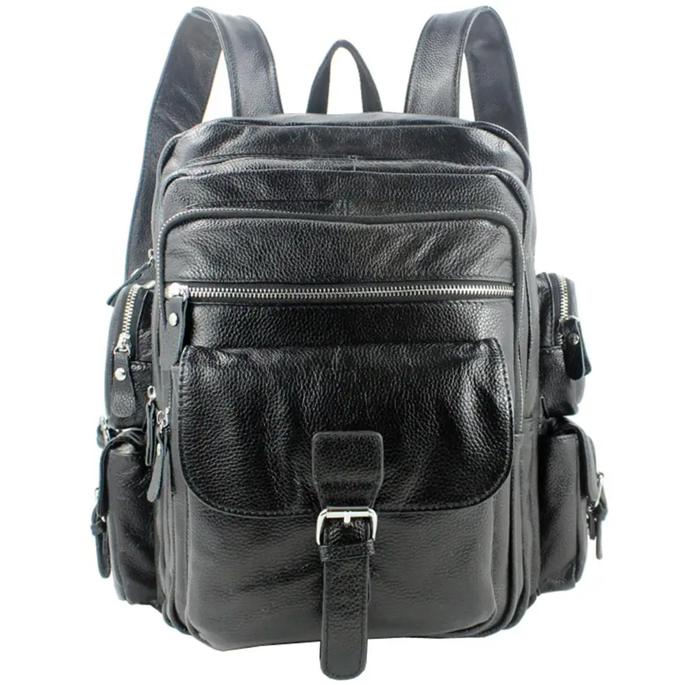 2018 Fashion Men's Genuine Leather Backpack men Backpacks leather Travel Backpack male Rucksack Travel bag School mochila Black