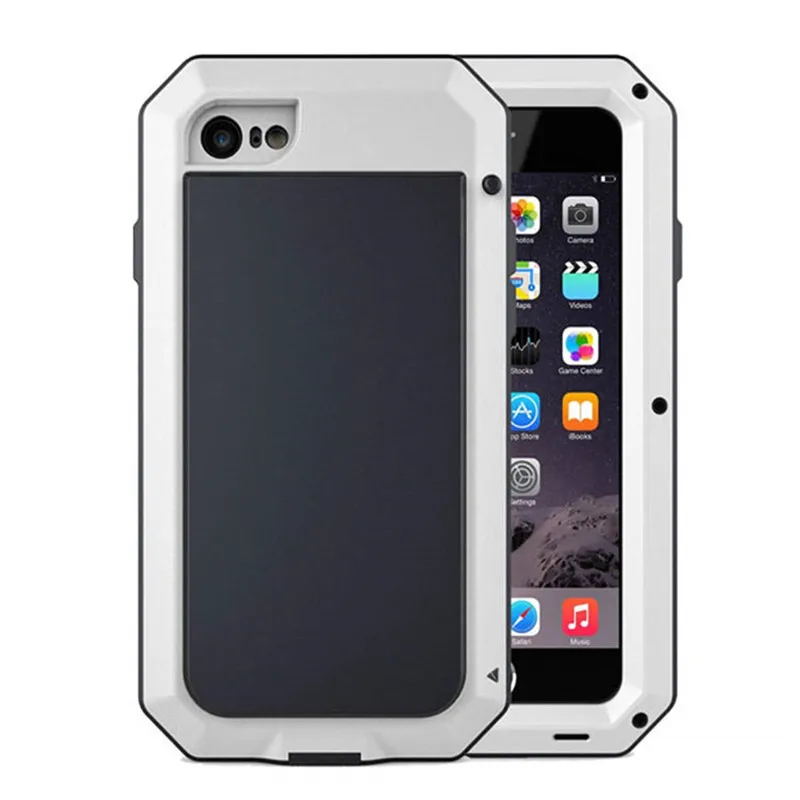 White Phone Case Роскошный противоударный Doom Броня водонепроницаемый металлический чехол для телефона s для iPhone X XR XS Max 8 7 6 6s Plus 5 5S 5C SE чехол для экрана стеклянная пленка - Цвет: White Phone Case