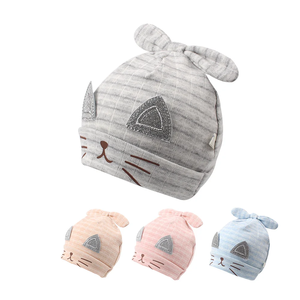 Cotton Cat Baby Hat For Newborn Girls Cartoon Cute Beanie Boys Tire Spring Autumn 0-3 Months Girl Clothing | Детская одежда и
