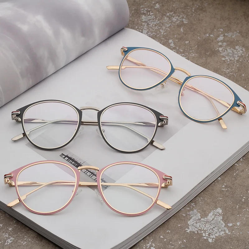 Opticos Mujer реальные круглые оправы очков ксерокопия Сталь листового металла