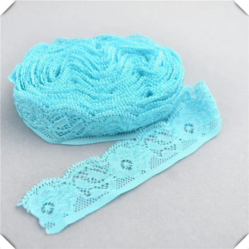 Sky Blue Новинка, 5yards-10yards, эластичная кружевная лента, Ширина 24 мм, сделай сам, кружево, Вышитое, хлопок, стрейч, кружевная отделка, африканская кружевная ткань - Цвет: Sky Blue