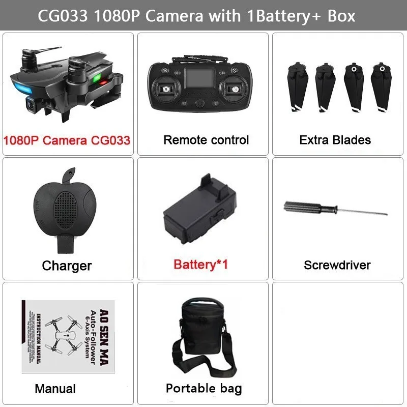AOSENMA CG033 Квадрокоптер WiFi FPV W/HD 1080P 5MP Карданная камера gps бесщеточный сервопривод складной Радиоуправляемый Дрон вертолет RTF детский подарок - Цвет: 1080P 1B With Bag