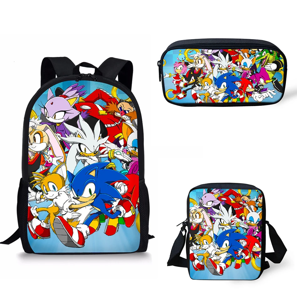 2 Аниме Sonic зубная щётка принт школьный рюкзак для мальчиков и девочек с рисунками зверей из мультфильмов в виде ежа ортопедические рюкзаки для Детей Книга сумка 3 шт./компл - Цвет: 2