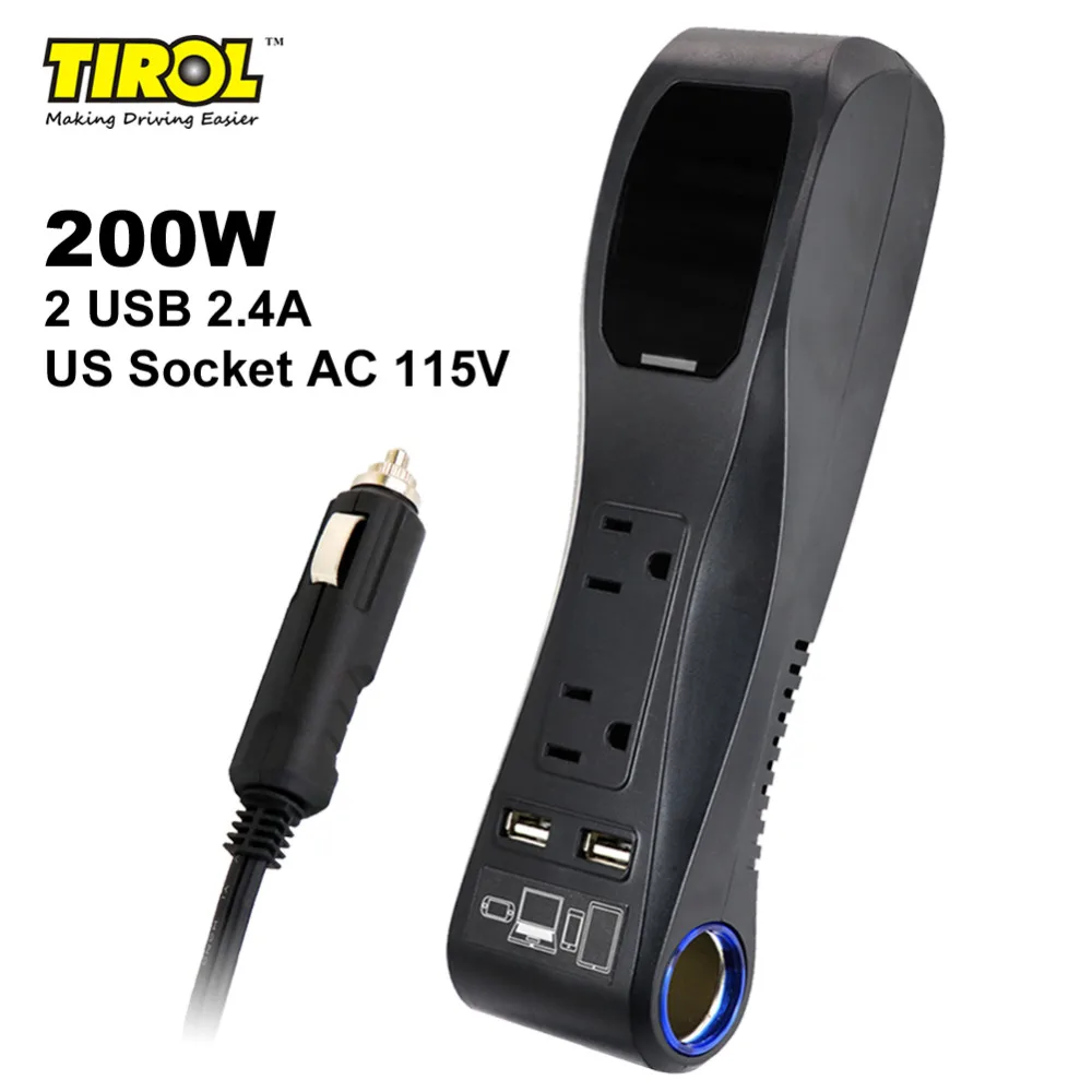 TIROL 200 Вт автомобильное зарядное устройство адаптер Инвертор двойной USB 4.8A