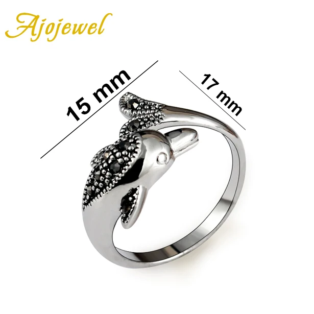 Женское и мужское кольцо в виде дельфина с черными стразами|ring animal|ring jewelrydolphin rings