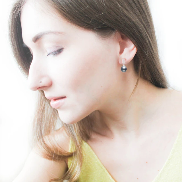 

Fashion Pearl earrings Natural freshwater 8-9mm black Pearl earrings for Women rectangle 925 sterling silver Pearl Jewelry